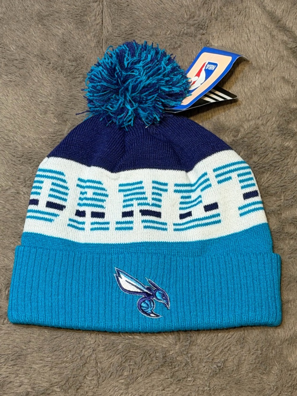 NWT - Adidas, Charlotte Hornets Pom Pom Cuffed Knit Beanie